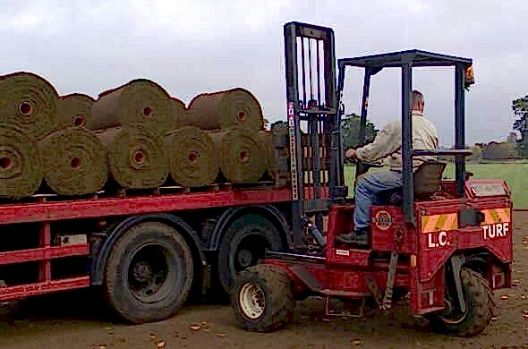 Large turf rolls transported via truckload